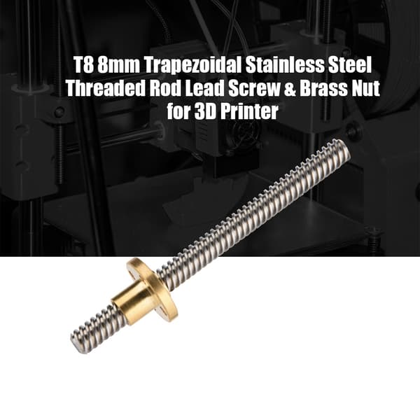 T8 8mm Stainless Steel Threaded Lead Screw with Brass Nut for 3D Printer - 100mm