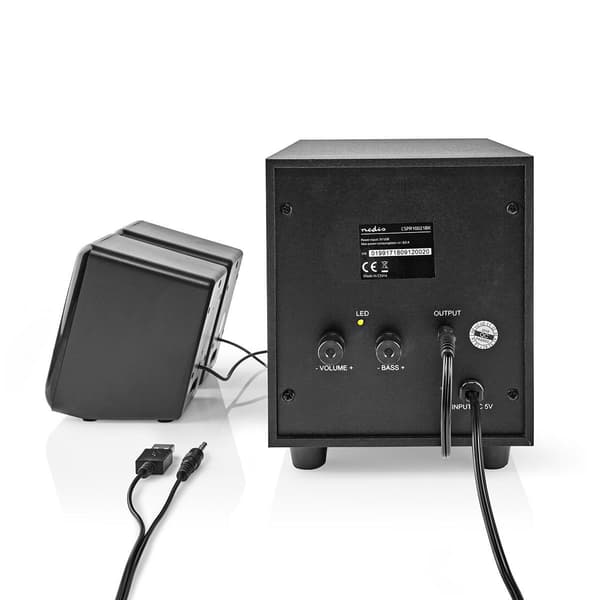Nedis PC-højttalere 2.1 33 W Sort 3.5 mm Han USB-strøm Lydstyrkekontrol Svart