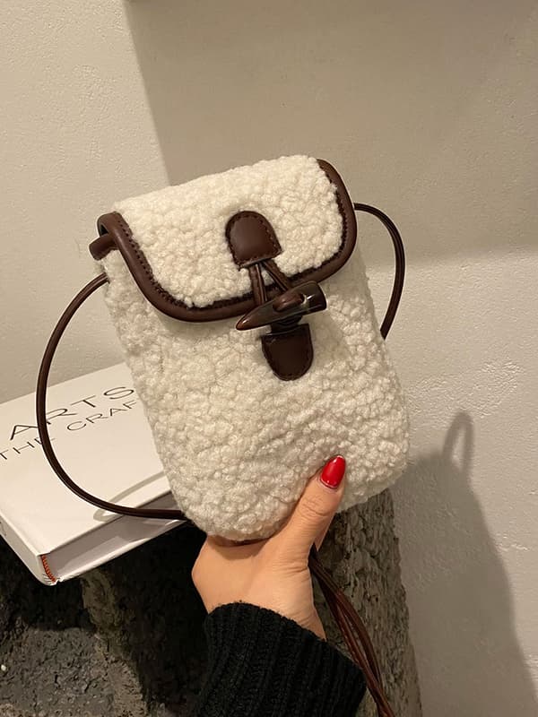 Off-white plysjveske telefonveske med kontrastfarger