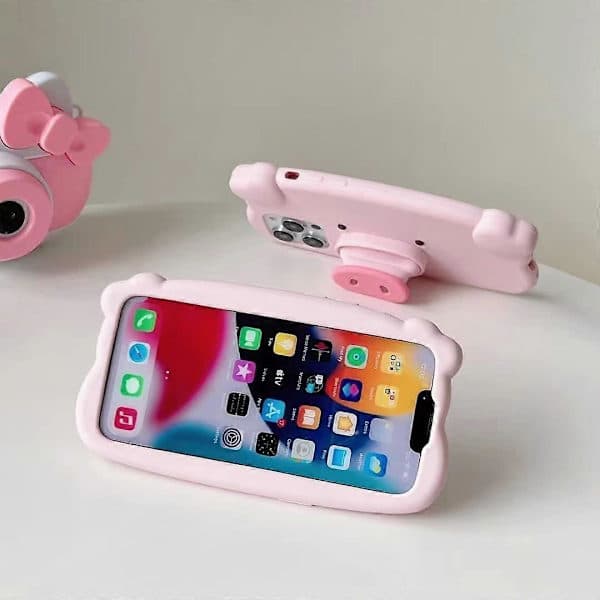 Telefonfodral iPhone 15 Rosa Grissnäs Ställ Mjuk TPU Silikon