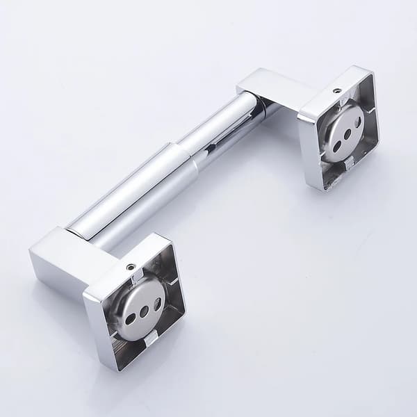 Wall-mounted toilet paper holder with spring-loaded system, heavy-duty square roll dispenser for bathroom, chrome