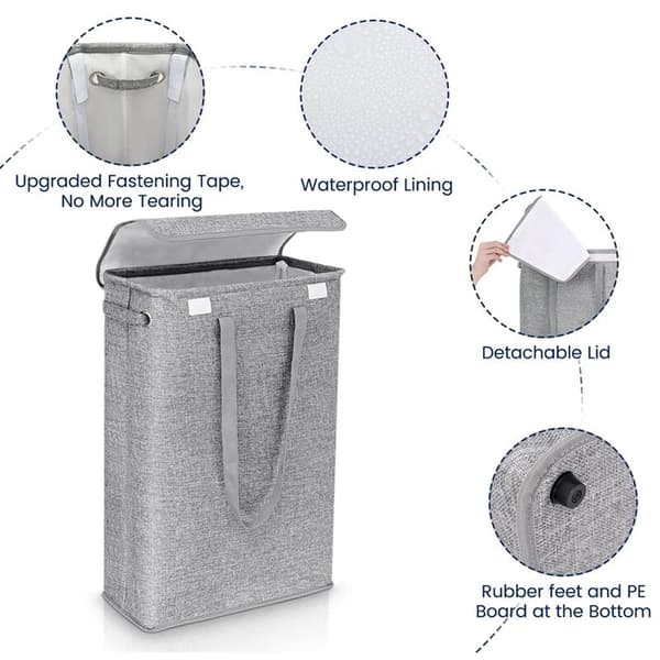 Foldable Laundry Basket Foldable Hamper Bin with Lid Laundry Storage Baskets Grey Laundry Hamper