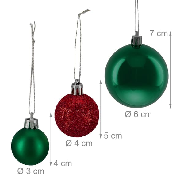 Julgranskulor set, röd och grön, olika finish