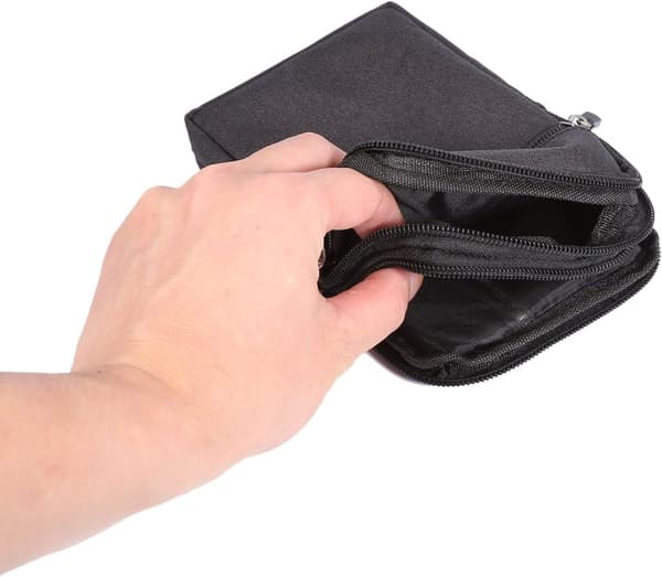 Sort bæltetaske til mænd med smartphone-etui, bælteclips og karabinhage