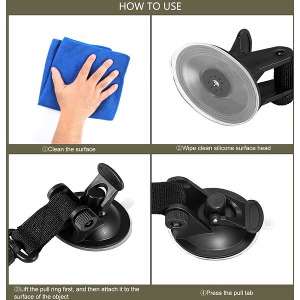 Suction Cup Anchor 4-Piece Set with Securing Hook, Suction Cup Awning for Car Side Tents, Camping Tarp Accessories