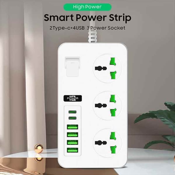 2-pak universelle forlængerledninger med 6 USB-porte, 2 m, overspændingsbeskyttelse, EU-stik