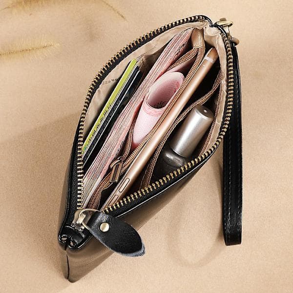 Læder Clutch Taske Dame Sort 21 x 11 x 1,2 cm
