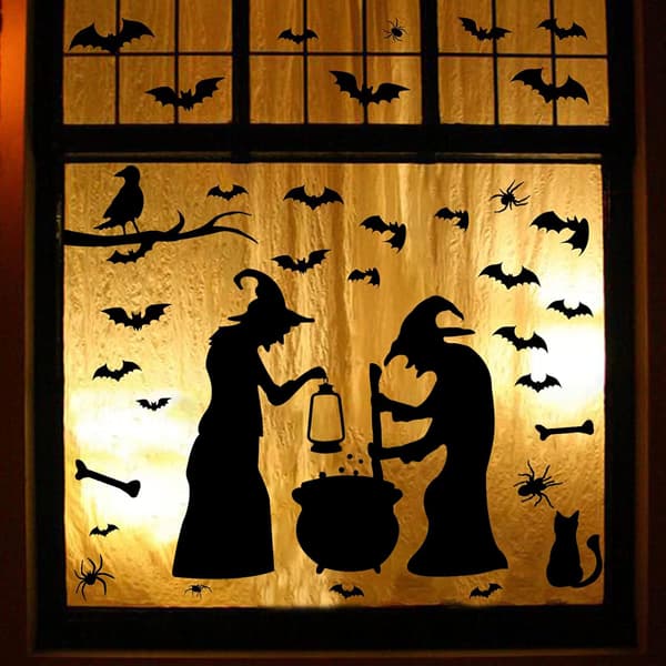 1. Halloween-seinätarrat, seinätarra noidalla ja lepakolla