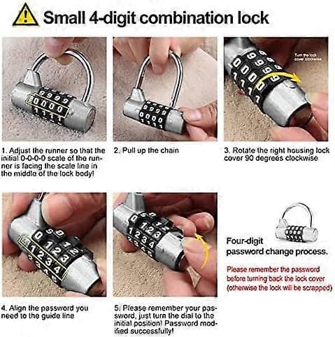4-digit combination padlock, zinc alloy, silver, for lockers, gym, school, suitcase
