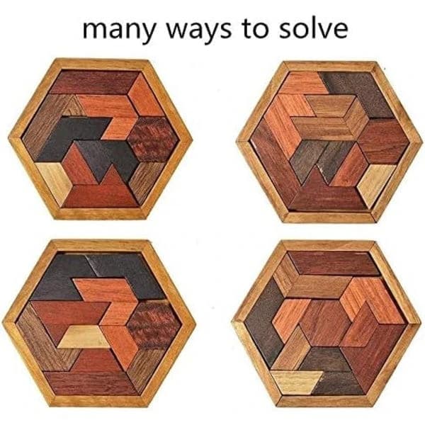 Hexagon Tangram Träpussel för Barn och Vuxna