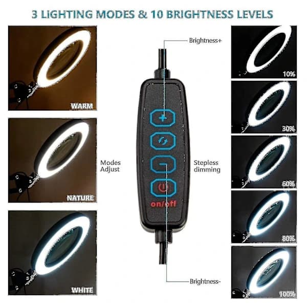 LED-forstørrelsesglas med lys, 3 farver og 10 lysstyrkeniveauer-FX-