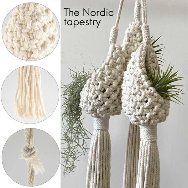 Boho Macrame Air Plant Hanger Tillandsia Hanging Basket Rope Holder Flower Decor (13CM)