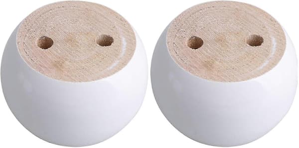 4 hvide runde møbelben i eukalyptustræ 8 x 8 x 5 cm, vægtgrænse 100 kg