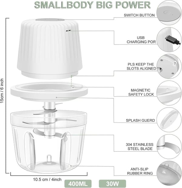 Kitchen Mixer - 400ML Large Capacity - 6 Blade Chopper - USB Rechargeable - A Must-Have in the Kitchen for Home Use