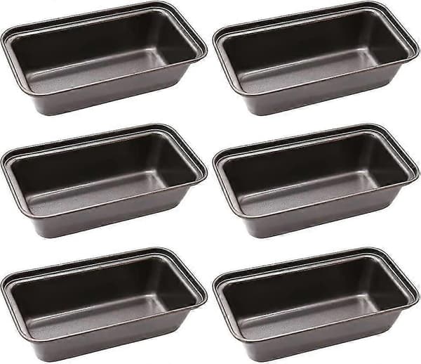 Brødform, 6 stk. non-stick mini brødforme og brødform, brødform i kulstofstål til brød, kager, quiche og brownies