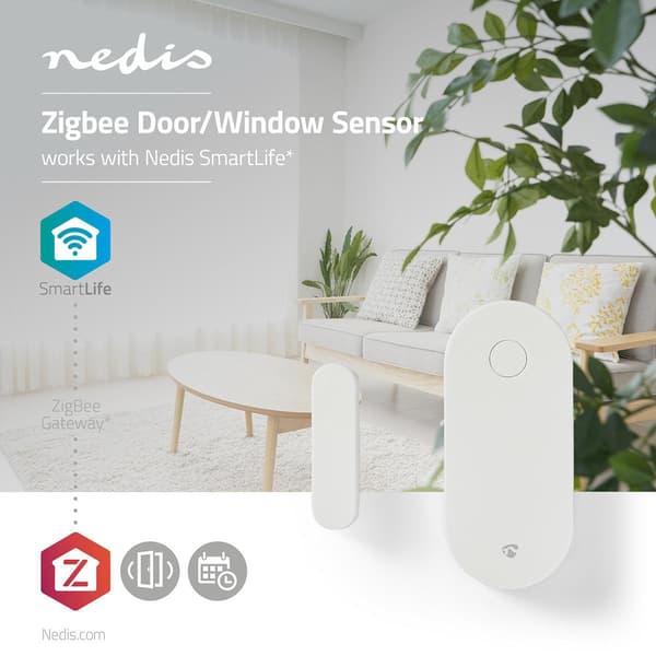 Nedis Smart dør-/vindussensor Zigbee 3.0 batteridrevet hvit Vit