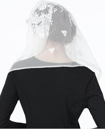 Kirkelig slør katolsk mantilla hodeplagg blondesjal for kvinner svart hvit V103
