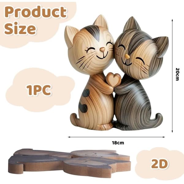 Träskulptur Kattpar 2D Skrivbordsdekoration Bokträ 20x18 cm