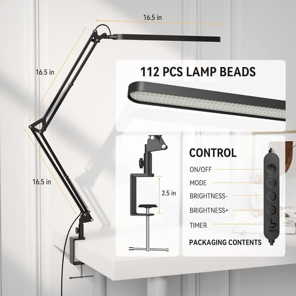LED Skrivebordslampe - 80cm LED Skrivebordslampe - Berøringskontroll - 3 Moduser x 11 Lysstyrker