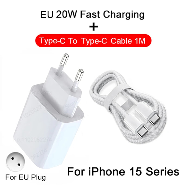 PD 20W pikalaturi Apple iPhone 14 13 11 12 15 16 Pro Max -puhelimille, latauskaapeli iPhone 16 Plus -puhelimelle, pikalataavat puhelintarvikkeet EU 2IN1 (15 Series)