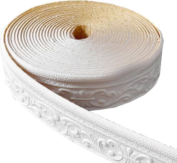 Wall trim for baseboards, foam trim, 9.2 m length, 8 cm width, embossed relief effect edges, white