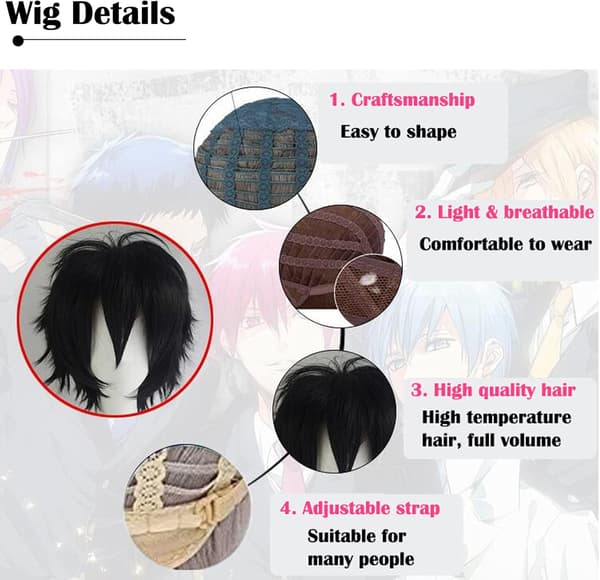 Lyseblå kort parykk, Bob Anime Cosplay lagdelt rett hår kostymefest Anime Pixie maskerade for kvinner menn gutter jenter