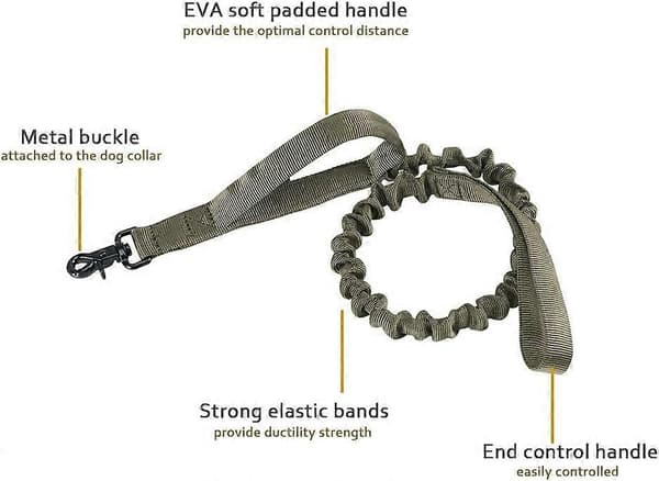 Military Bungee Leash Elastic Leash Rope with 2 Padded Control Handles for Medium and Small Dogs (Ranger Green)