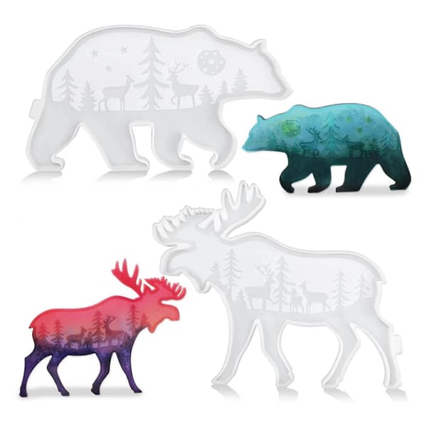 2 Pcs Bears & Deer Resin Molds Silicone Kit Deer Bear Decor Large Molds Silicone Resin Casting For DIY