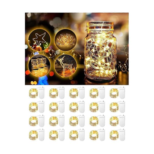 20-pak fe-lys batteridrevne 1 m 20 LED minilys stjernelys til murerkrukker jul, varm hvid