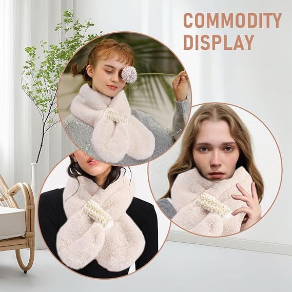 Damehalstørklæde Fluffy Vinterhalstørklæde Faux Pels 81x14cm Beige