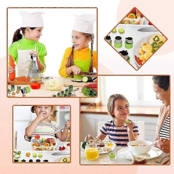 Grønnsakskutter for barn, 12 deler i rustfritt stål, fruktskjærerformer, smørbrødkutter for barn, kakeformer/matpinner for barn