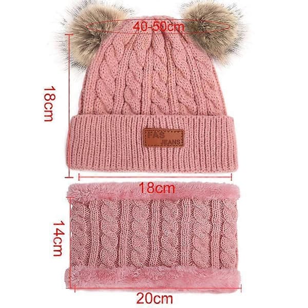 Barsinfi Småbarn Ullhatt Vinter Twist Dobbel Pom Pom Strikket Lue Rosa