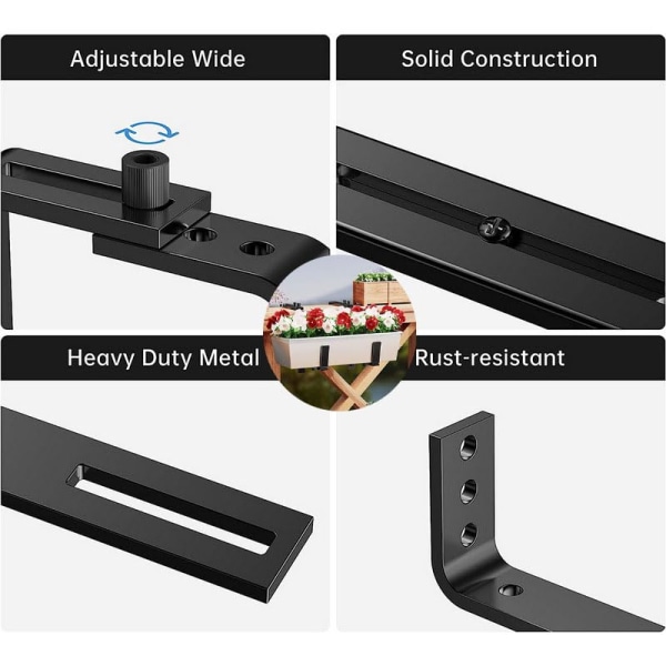 Justerbare gelænderplantekassebeslag - Ideel til altaner, hegn og haver, sort sommerfugledesign 4pcs
