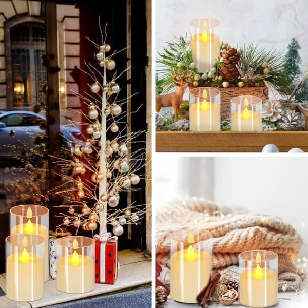 LED Candles - Electronic Candles - Flickering Flame with Cup - Remote Control Included - Set of 3