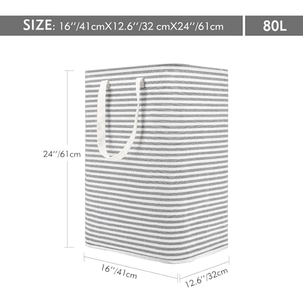 [PL】80L Freestanding Laundry Hamper with Handles, Foldable Large Cotton Storage Basket for Clothes (Grey)
