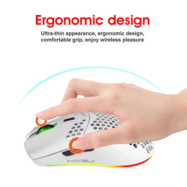 SSRGV Lightweight Wireless Gaming Mouse, Rechargeable Computer Mouse with Honeycomb Shell, LED Light, 4 Adjustable DPI, 2.4GHz