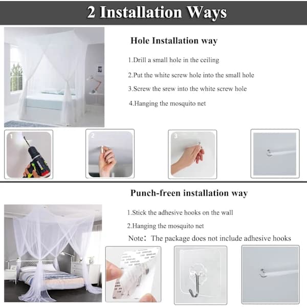 Canopy Mosquito Net, Breathable Polyester, Easy Installation, Adjustable Height for Travel, Camping and Home Use, White