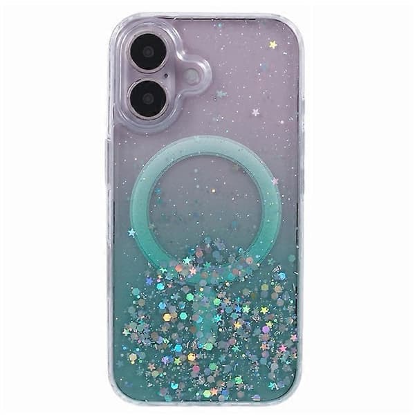 Kompatibelt cover til iPhone 16 Plus Kompatibelt med MagSafe Glitrende Epoxy TPU+Akryl Telefoncover (Grøn)