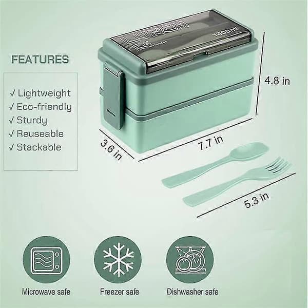 Upgraded Bento Box for Adults, 2 Layer Stackable Lunch Box with Cutlery Dust Cover, 1450ml Bento Sal