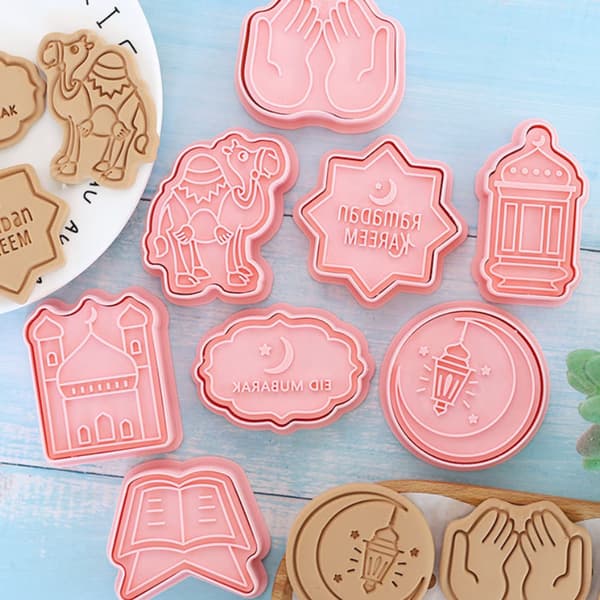8 stk Eid Kakepynt DIY Kutter 3D-former for Fondant Kake Kjeks Bakverk Fudge Ramadan Festdekorasjon