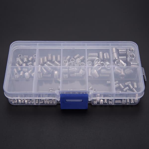 200 stk 304 Rustfrit Stål Grub Skruer Hex Socket Skrue Sortiment Kit Sæt M3/m4/m5/m6/m8 (assorteret)