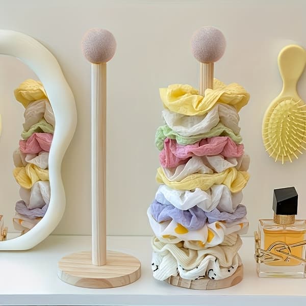 Solid Wood Hair Accessory Organizer, Multi-Layer Display Tower for Headbands, Hair Clips, and Jewelry