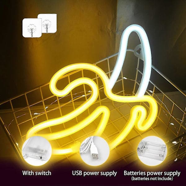 Banan Neonskylt Gul Vit LED Nattlampa Frukt