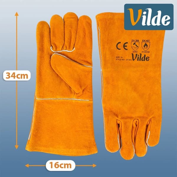 Läderhandskar för grillning, värmebeständiga, XL, 2-pack