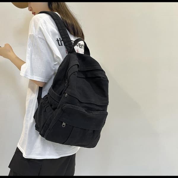 Laptop Backpack for Women Canvas Travel Backpack Retro Brown School Backpack (Black)