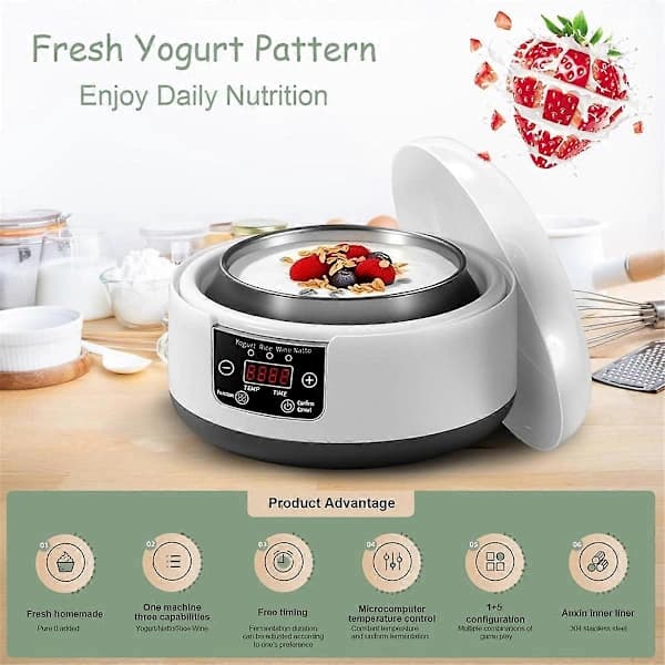 36-Hour Yogurt Maker, 1.2L Automatic Digital Yogurt Machine EU Plug