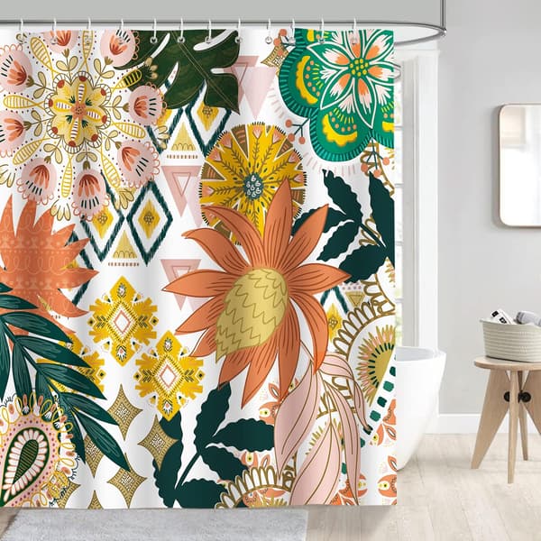 Bohemsk blomstret dusjforheng 180 x 200 cm dusjforheng