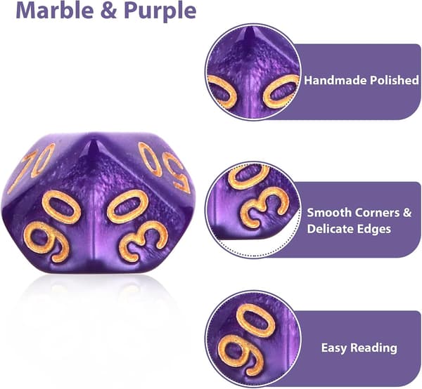7-delt DND terningesett for Dungeon and Dragons, lilla nebula polyedriske terninger RPG rollespill brettspill D&D D20 D12 D10 D8 D6 D4 (lilla)