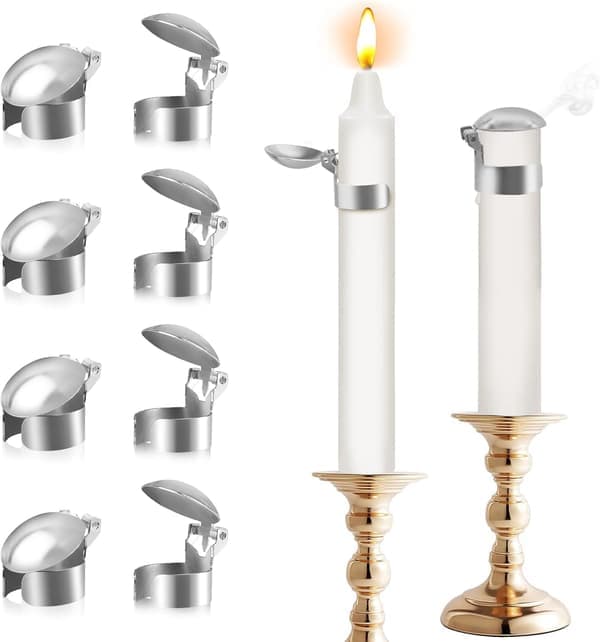 Swedish Candle Snuffer Ring - 8 Pcs Automatic Wick Extinguisher Kit with Storage Box (Silver) silver sliver sliver