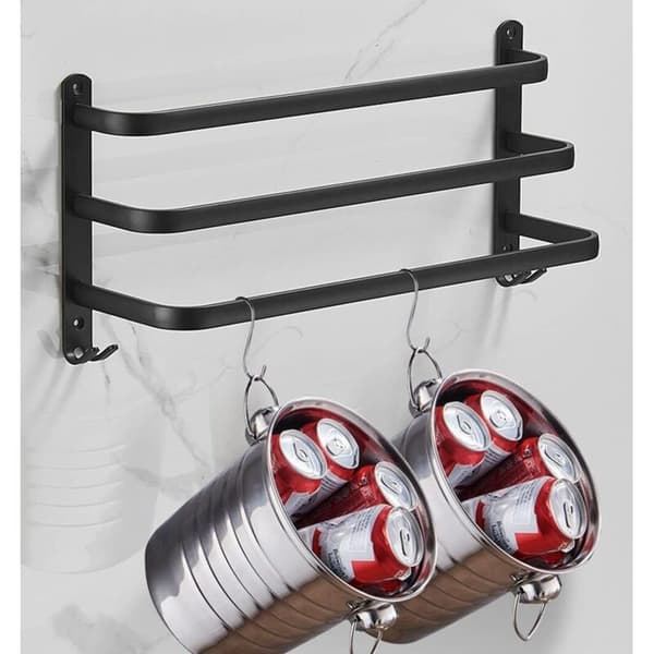 Vægmonteret håndklædeholder, mat sort, aluminiumslegering, 40 cm, 3 stænger, selvklæbende